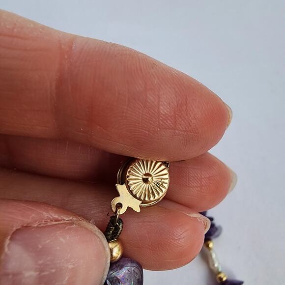 Handmade Artisan Necklace Genuine Amethyst, Pearl 14K Gold Filled February Stone - Picture 6 of 7